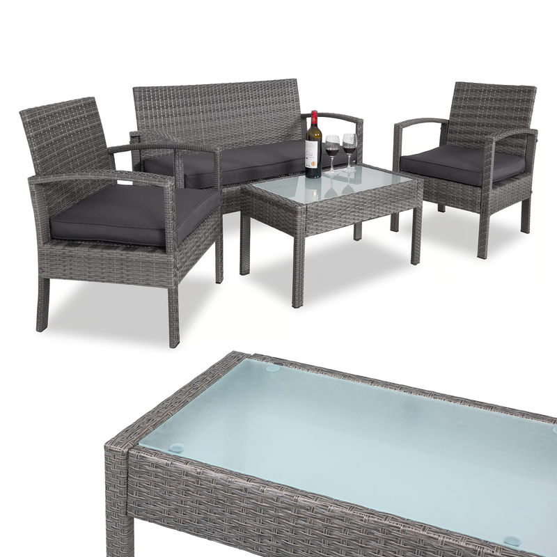 CASARIA Polyrattan Garten-Sitzgruppe 4-teilig in Grau/Anthrazit mit Tisch, Bank und Stühlen - Bild 2