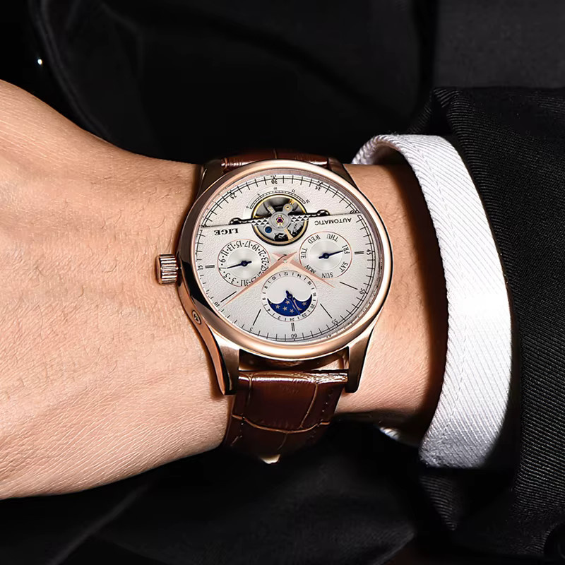 LIGE Armbanduhr Tourbillon, Automatik, Leder, Herren - Bild 6