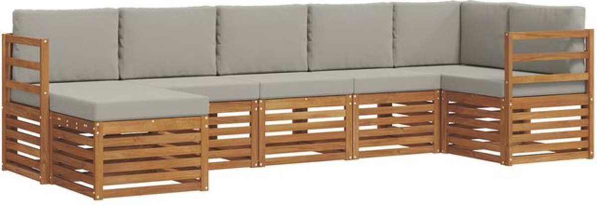 vidaXL Ecksofa Set 7-teilig aus Akazie Massivholz und Stoff in Grau und Natur, modern und minimalistisch, wendbar - Bild 1