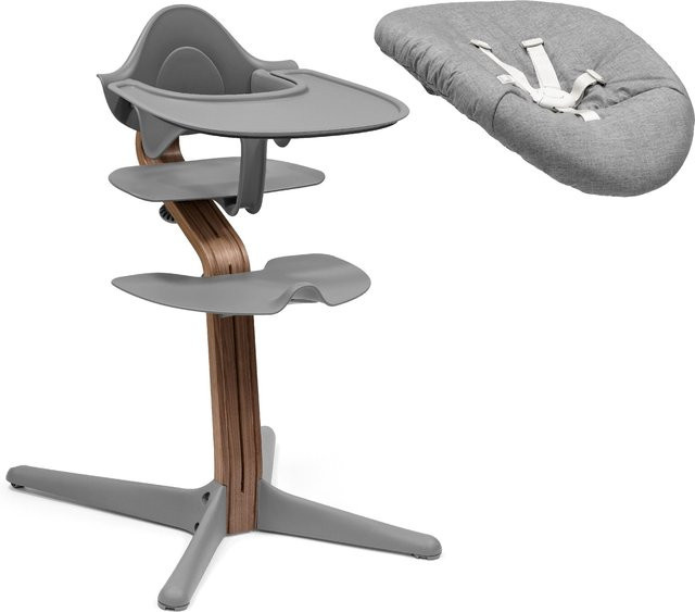 Stokke Nomi Bundle Hochstuhl Walnuss mit Newbornset, Babyset und Tray in Grau - Bild 1