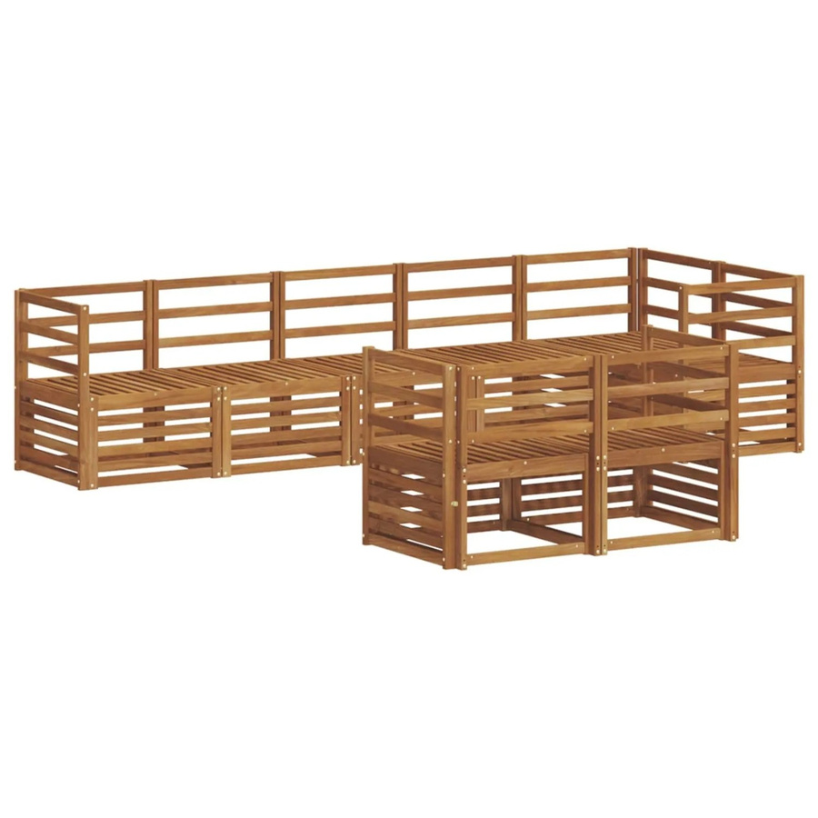 vidaXL Sofagarnitur aus Massivholz Akazie in Natur, 8-teiliges L-Shape Ecksofa Set mit Latten-Design, braun - Bild 2