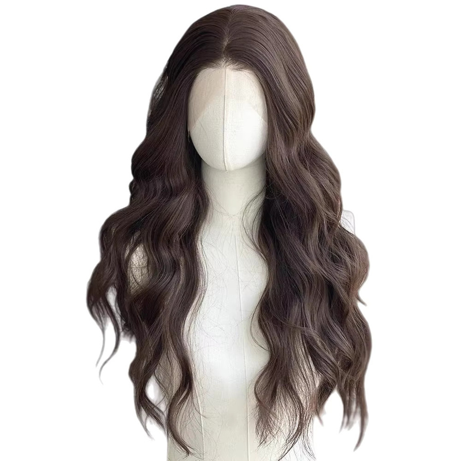 Braune schwarze gewellte Lace-Front-Perücke für Damen, 66 cm, synthetisch - Bild 4