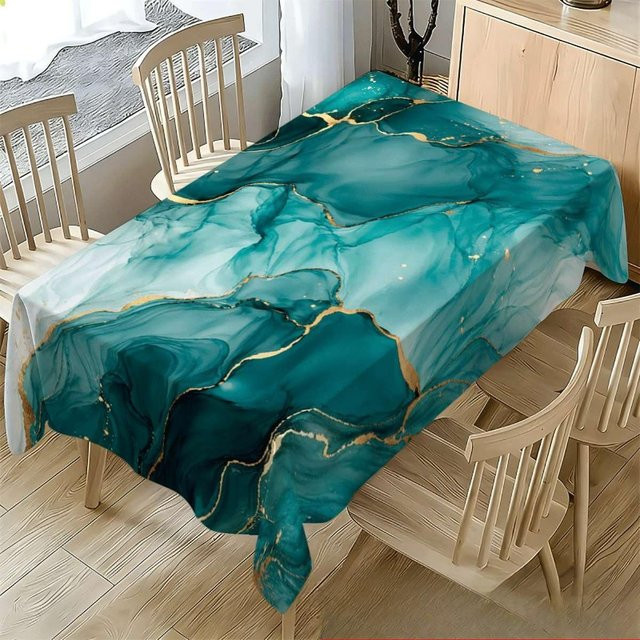 JMG Household Supplies Rechteckige Tischdecke mit Türkis Blauem Meereswellen Marmormuster, Wasserabweisend und Waschbar, B: 100 cm, L: 160 cm - Bild 1