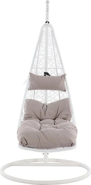 Vente-unique Hängesessel Luva Egg in Weiß aus Polyrattan mit Standmontage und inklusive Kissen - Bild 1