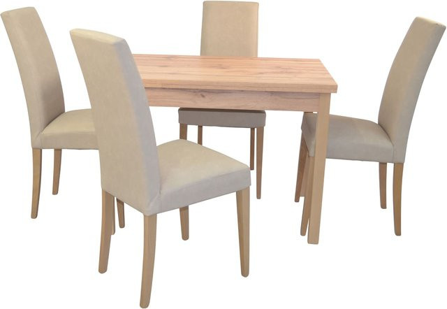 5-teilige Tischgruppe von möbel direkt online mit Esstisch und 4 Stühlen in Buche und Beige mit Auszugsfunktion - Bild 1