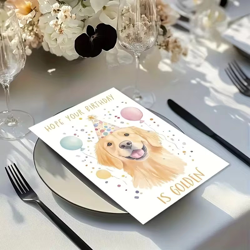 Golden Retriever Geburtstagskarte mit Aquarell-Hund und Partyhut in Multicolor - Bild 2