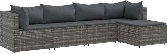vidaXL 5-tlg. Garten-Lounge-Set in L-Form mit Kissen und Ottoman, Grau/Anthrazit, Poly-Rattan mit Metallgestell - Bild 1