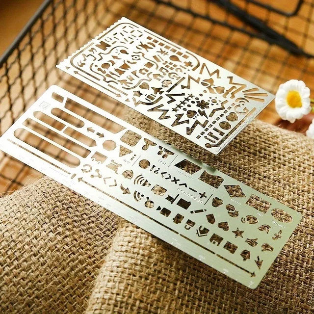 2er-Pack Vintage-Schablonenvorlagen aus Edelstahl in Silber für Journaling und DIY-Projekte - Bild 1