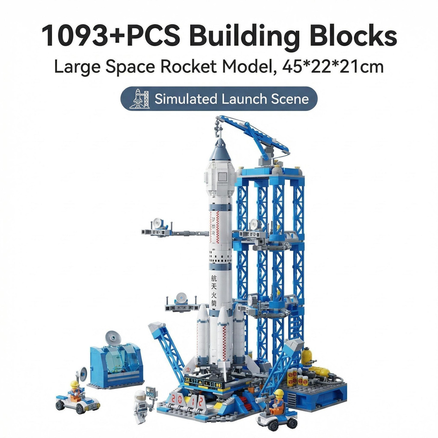 Raketen Bausteine Raumschiff Raumstation Apollo V 5 Crew Dragon Falcon Heavy Saturn V 5 Modell, Weltraum, ab 12 Jahren - Bild 1
