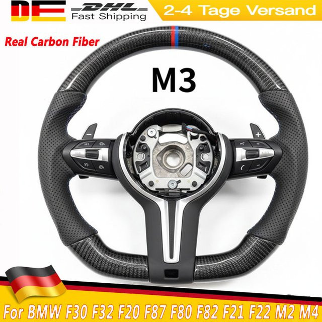 XUDREZ Sportlenkrad aus Carbonfaser und perforiertem Nappaleder in Schwarz für BMW F20 F21 F30 F25 F15 M2 M3 M4 F80 F82 im D-Form-Design - Bild 1
