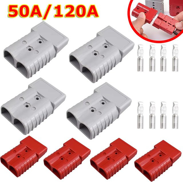 2/4 Stück Hochstrom-Schnellsteckverbinder für Batterie und Solarkabel, 50A 120A AMP 600V, Farbe: Grau - Bild 1