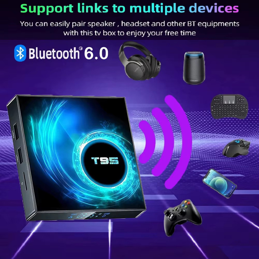 ATV T95 Smart TV Box Android 16 mit 8 GB RAM und 128 GB Speicher, 8K Streaming Media Player in Schwarz mit Bluetooth 6.0, Dual Wifi 5G und Google Assistant - Bild 2