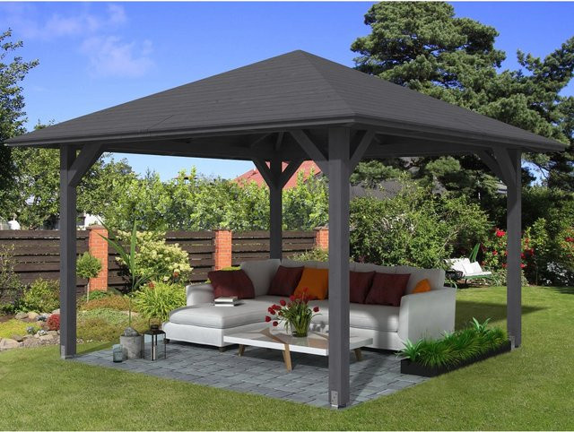 Skan Holz Pavillon Cannes 2 aus Fichtenholz in Schiefergrau, B/T/H: 439 x 439 x 329 cm - Bild 1