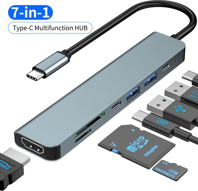 DIXSG USB C Dockingstation Type-C Hub mit HDMI 4K UHD, Bildschirm-Aus-Taste, USB 3.0 5 Gbit/s und 87 W Schnellladung für MacBook - Bild 1