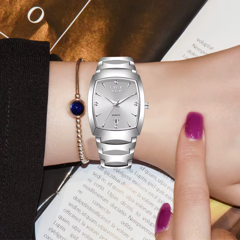 LIGE Armbanduhr Quarz, Edelstahl, Silber, Tonneau, Damen - Bild 2