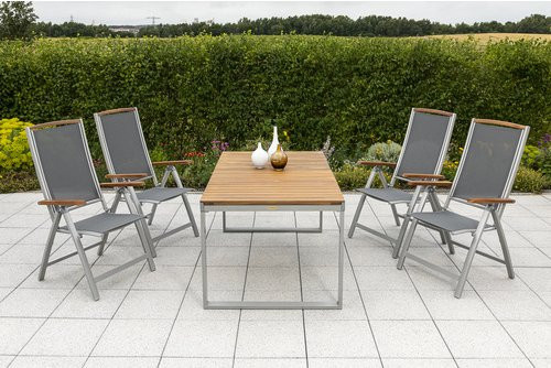 Merxx Gartenmöbelset Siena 5-teilig mit Ausziehtisch und 4 Sitzplätzen aus Aluminium und Akazienholz in Grau - Bild 1