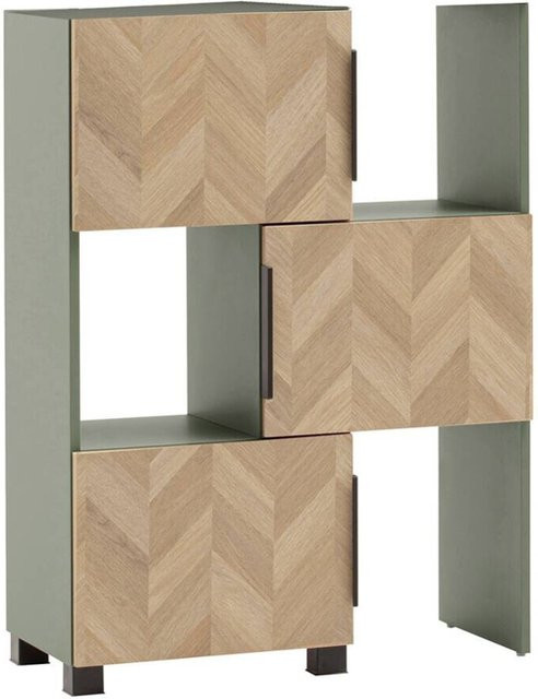 Schildmeyer Schieberegal Piazza in Pistazie Grün mit Eiche Nachbildung und Fischgräten-Design, B/H/T: 78 x 101,6 x 34,7 cm - Bild 3
