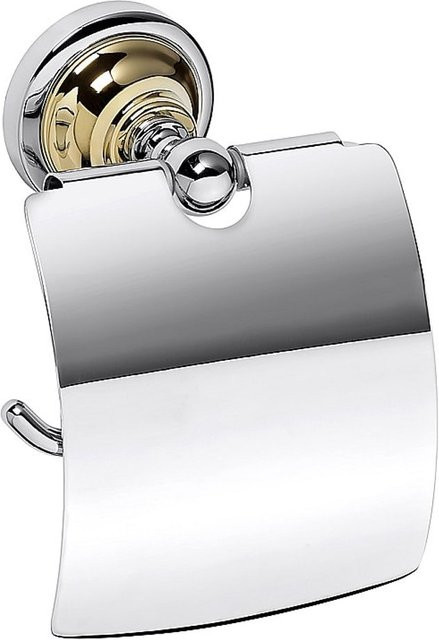 Brillantbad BETRO GOLD Papierrollenhalter mit Deckel aus Metall in Gold und Chrom, Wandmontage, B/T/H: 14,0 x 15,0 x 10,0 cm - Bild 1