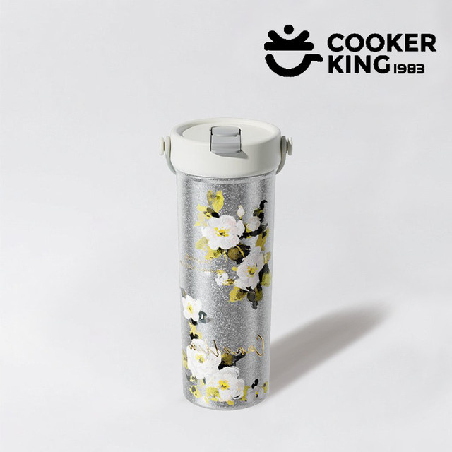 COOKER KING Isolierter Handbecher aus Titan und PP mit Strohhalm und Blumenmuster, Multicolour, 590 ml - Bild 1