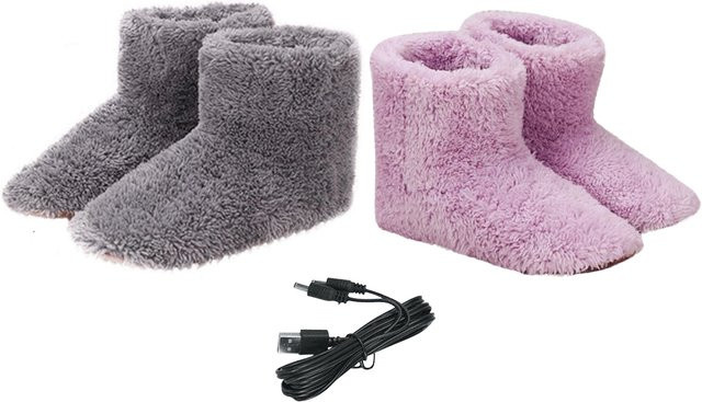 VKTECH Wiederaufladbarer USB-Fußwärmer für Damen und Herren, waschbare beheizte Schuhe in Pink und Grey - Bild 1