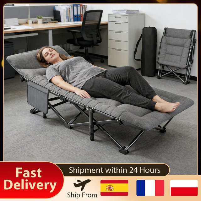 Vacclo Klappbares Campingbett mit Kissen und Seitentaschen, Graues Metallgestell, Belastbarkeit bis 200 kg - Bild 1
