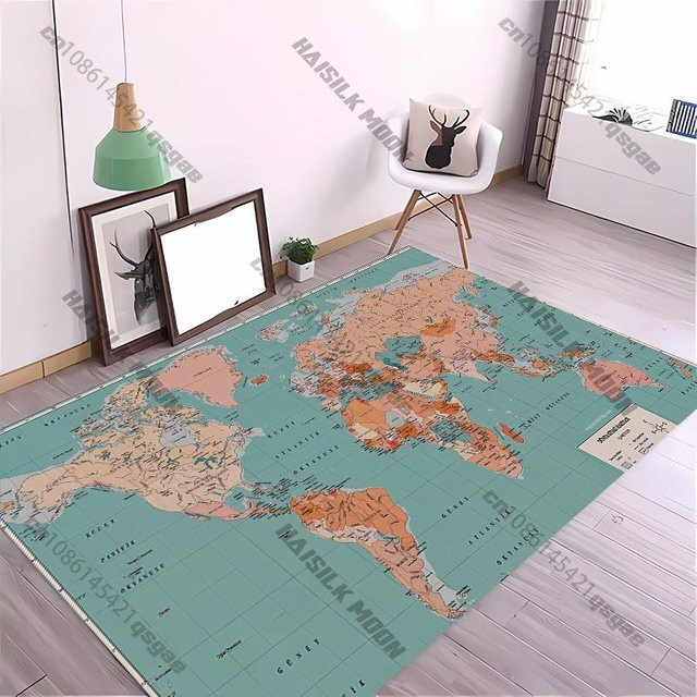Wucifang Jewelry Vintage Weltkarte Teppich mit Ozean und Kompass, Mehrfarbig, B/T: 80 x 120 cm - Bild 1