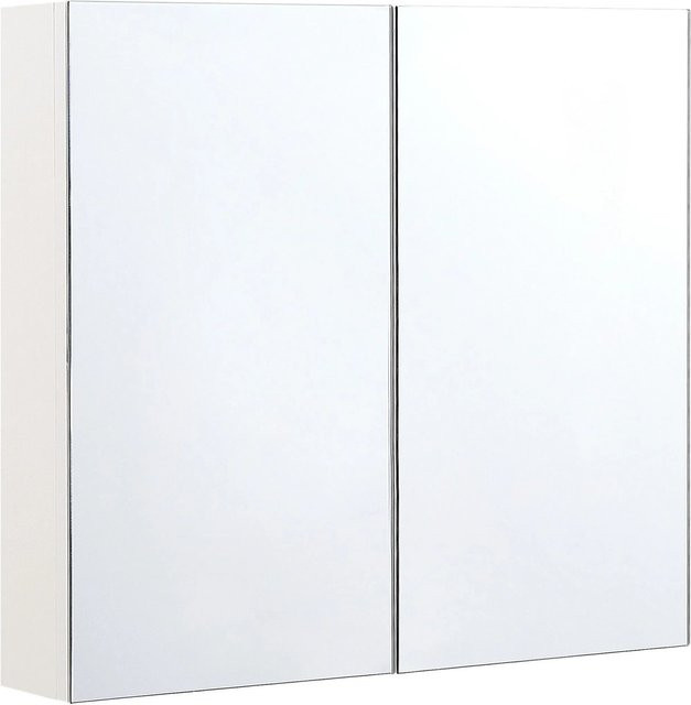 Beliani Bad-Spiegelschrank NAVARRA in Weiss und Silber mit Glastüren und Soft-Close-Funktion, B/H/T: 80 x 70 x 14 cm - Bild 1
