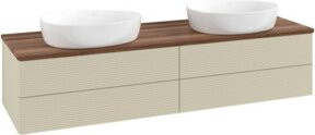V&B Waschtischunterschrank Antao mit Frontstruktur und Beleuchtung, Farbe Weiß und Walnuss, B: 160 cm, T: 50 cm - Bild 1