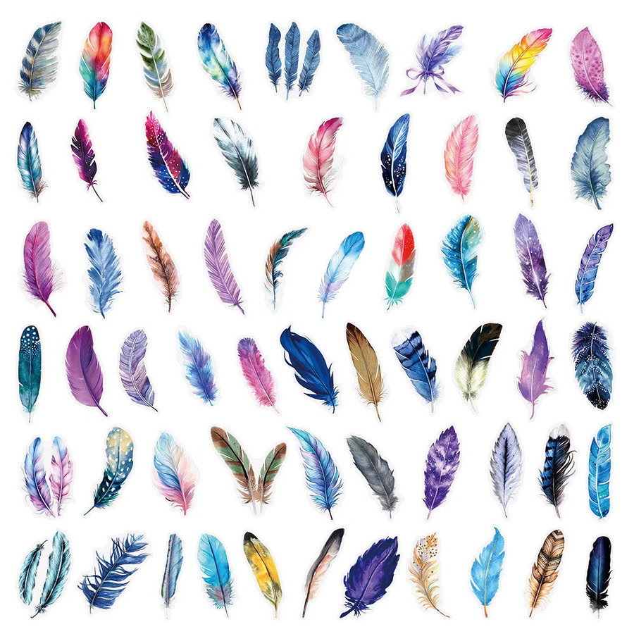 50 Stück transparente Vinyl-Aufkleber mit Federn von Papery Pop Store, wasserfest und mehrfarbig - Bild 3