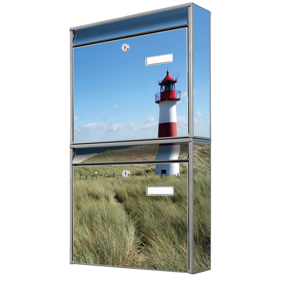 banjado Burg Wächter Doppelbriefkastenanlage in Silber mit Leuchtturm-Motiv, erweiterbar, B/T/H: 64,5 x 36,2 x 10,0 cm - Bild 1