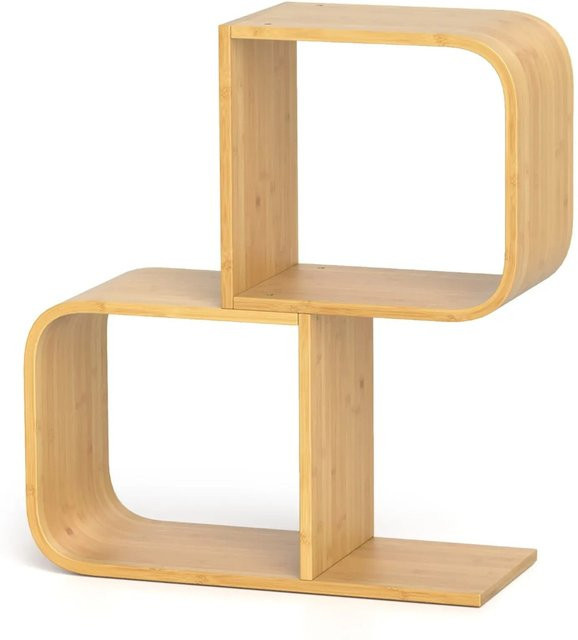 Costway S-förmiges Bücherregal aus Bambus mit 2 Etagen in Braun und Beige - Bild 1