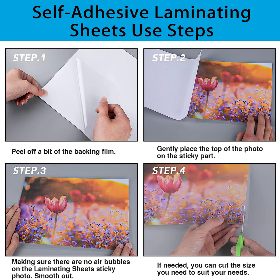 20 Stück transparente selbstklebende Laminatbögen im A4-Format, wasserfeste Fotoaufkleberfolie aus Kunststoff ohne Hitzeanwendung - Bild 2