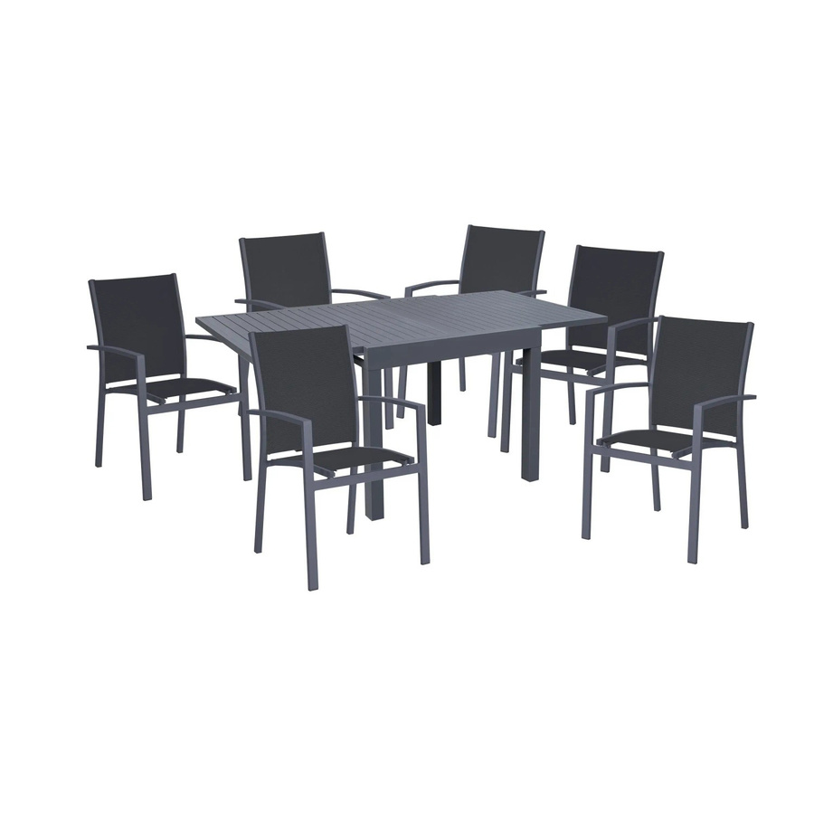 DELUKE Garten-Sitzgruppe DORIAN 7-teiliges Gartenmöbel-Set aus Aluminium und Kunststoffgewebe in Dunkelgrau mit ausziehbarem Esstisch - Bild 2