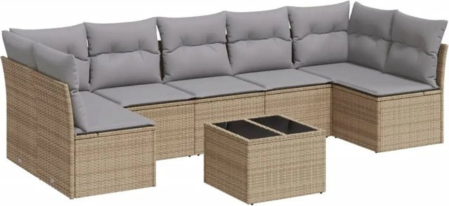vidaXL 8-tlg Garten-Sofagarnitur aus Poly-Rattan mit Kissen in Beige - Bild 1