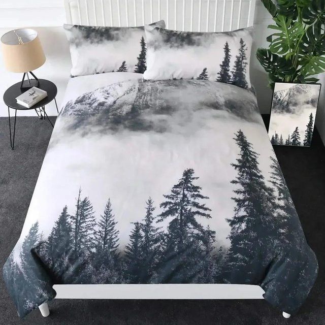 Bettwäscheset Lodestar Smoky Mountain Misty Forest mit Bettbezug und Kissenbezug, Farbe Grau, Material Mikrofaser Polyester, B/H: 200 x 230 cm - Bild 1