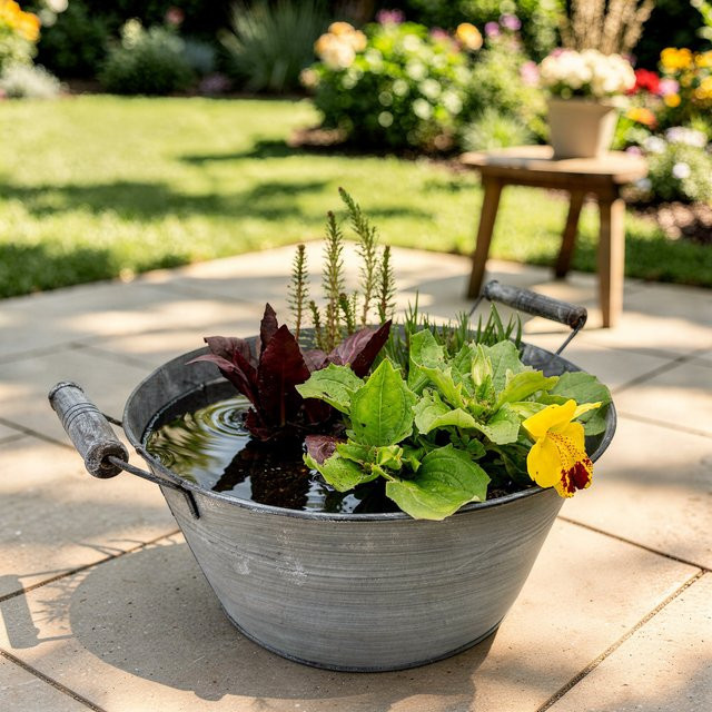 Miniteich Starter Set von Mein schöner Garten Shop mit Zinkwanne in Silber und 4 Pflanzen inklusive Pflanzkorb - Bild 1