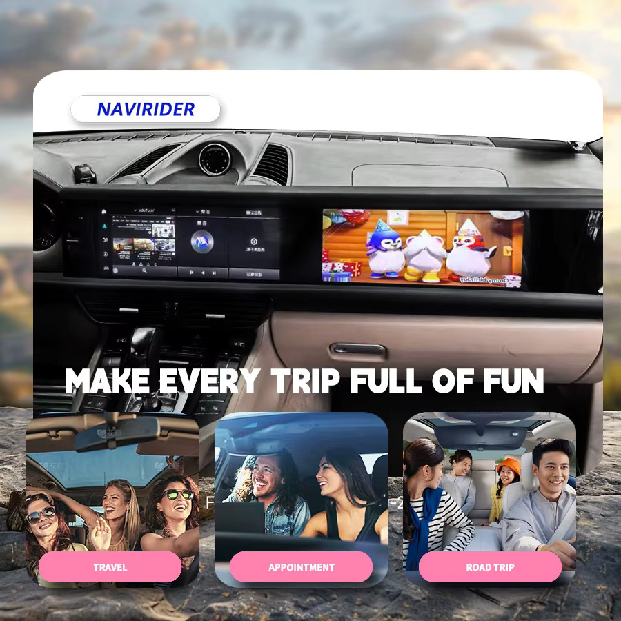 NAVIRIDER Dual Screen Android 13 Multimedia Video Player mit Carplay und GPS für Porsche Cayenne 2010-2017, Schwarz, 12,3 Zoll + 12,3 Zoll - Bild 4