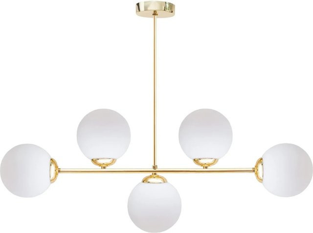 Licht-Erlebnisse Deckenlampe in Gold und Weiß mit Kugelschirm aus Glas und Metall, E27 - Bild 1