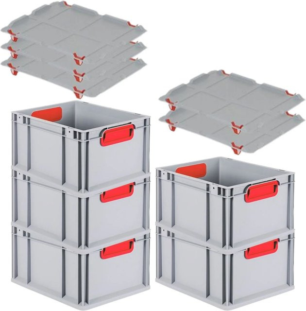PROREGAL Spar Set 5x Eurobox Nextgen Color mit Auflagedeckel und Schiebeschnappverschlüssen, Farbe Rot, H x B x T: 22 x 30 x 40 cm - Bild 1