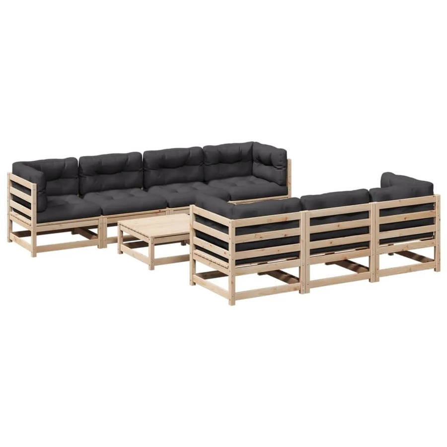 vidaXL 8-teilige Garten-Sofagarnitur aus Massivholz Kiefer mit Kissen in Anthrazit und Schwarz-natur - Bild 2