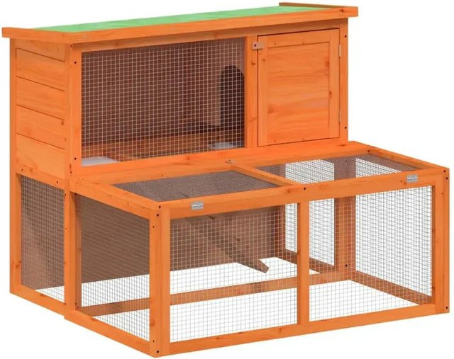 vidaXL Kaninchenstall aus Massivholz Kiefer in Braun mit rustikaler Optik, B/T/H: 102 x 90 x 84,5 cm - Bild 1