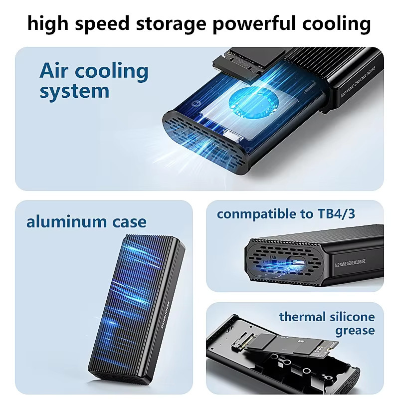 Lenovo USB4 40Gbps M.2 NVMe SSD-Gehäuse mit PCIe 4.0 Hochgeschwindigkeit und Kühlventilator, kompatibel mit Thunderbolt 4/3 - Bild 4