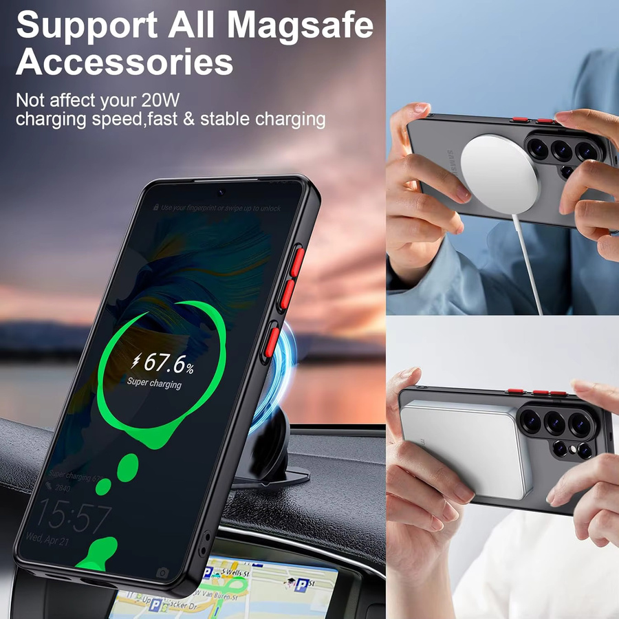 Matte magnetische Handyhülle für Samsung Galaxy S26 Ultra S25 S24 S23 Plus FE aus weichem TPU, stoßfest und robust, in Schwarz oder Grün - Bild 3
