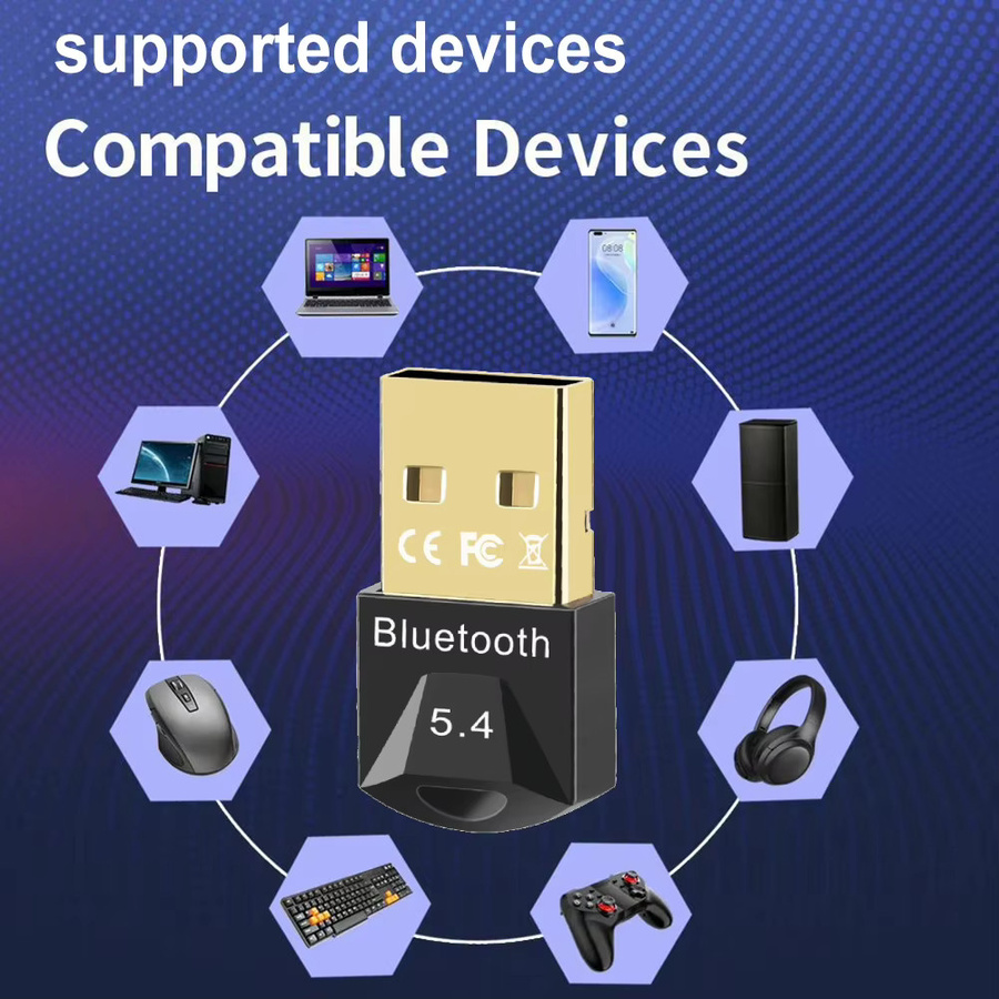 Kebidumei Bluetooth 5.4 USB Adapter in Schwarz für PC und Laptop als Dongle-Empfänger für Lautsprecher, Maus, Tastatur und Audio-Geräte - Bild 3