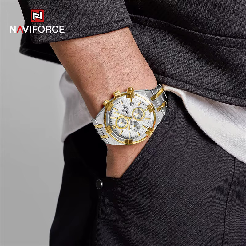 NAVIFORCE Armbanduhr Quarz, Edelstahl, Herren, Analoguhr, Datum, Leuchtzeiger - Bild 3
