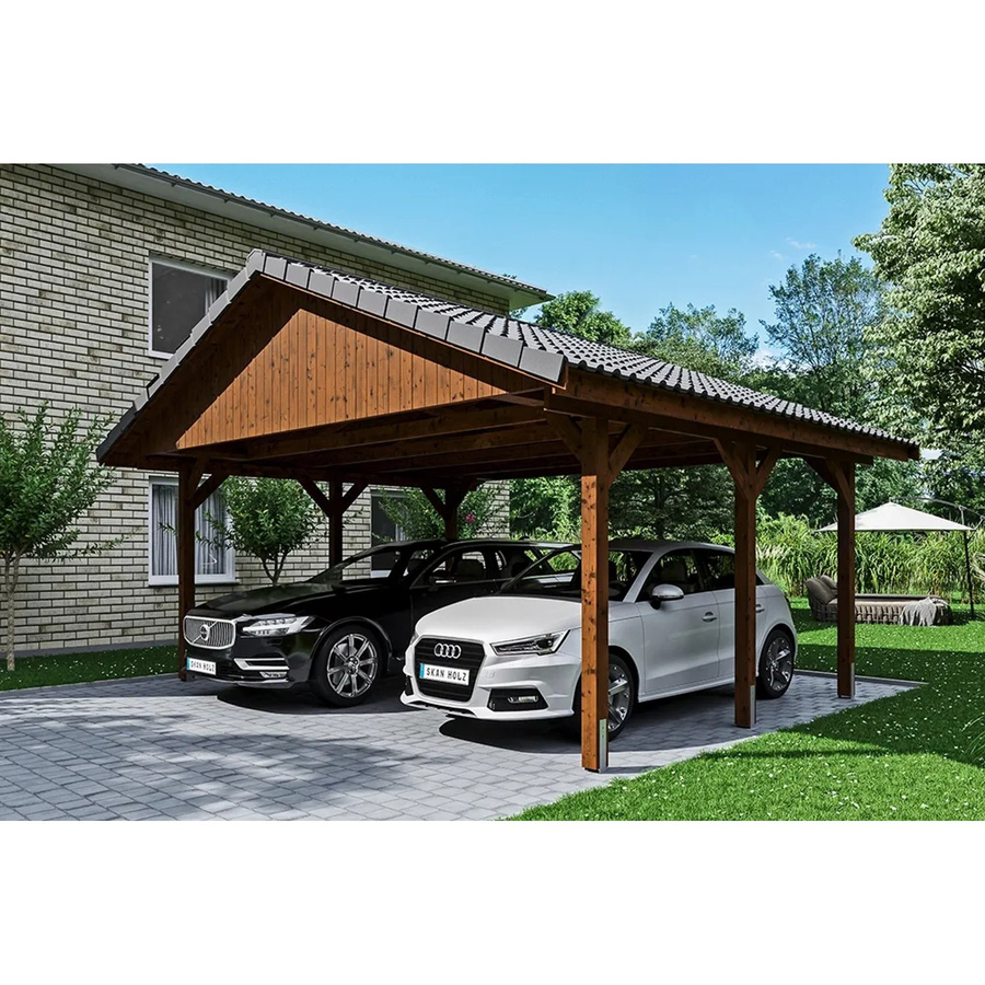 Satteldach-Carport Wallgau von SKANHOLZ in Nussbaum Braun mit Dachlattung B/T: 620 x 500 cm, Höhe: 354 cm - Bild 2