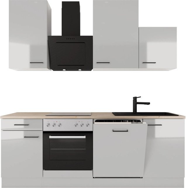 Flex-Well Exclusiv Küche Lund 1701-017sWs Lichtgrau glänzend-Rauchgrau Breite: 220 cm, Tiefe: 57 cm, Höhe: 4 cm - Bild 1