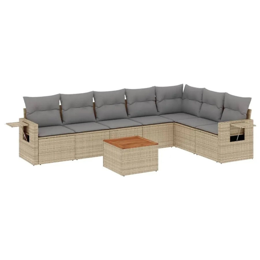 vidaXL 8-teilige Garten-Sofagarnitur aus Poly-Rattan und Akazienholz in Beige-Grau mit Kissen - Bild 2