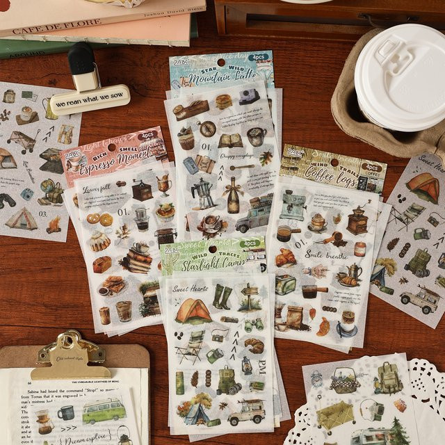 Hobbisland Vintage Camping Aufkleber mit Lebensmittelthema in Multicolour für Scrapbooking und DIY-Projekte - Bild 1