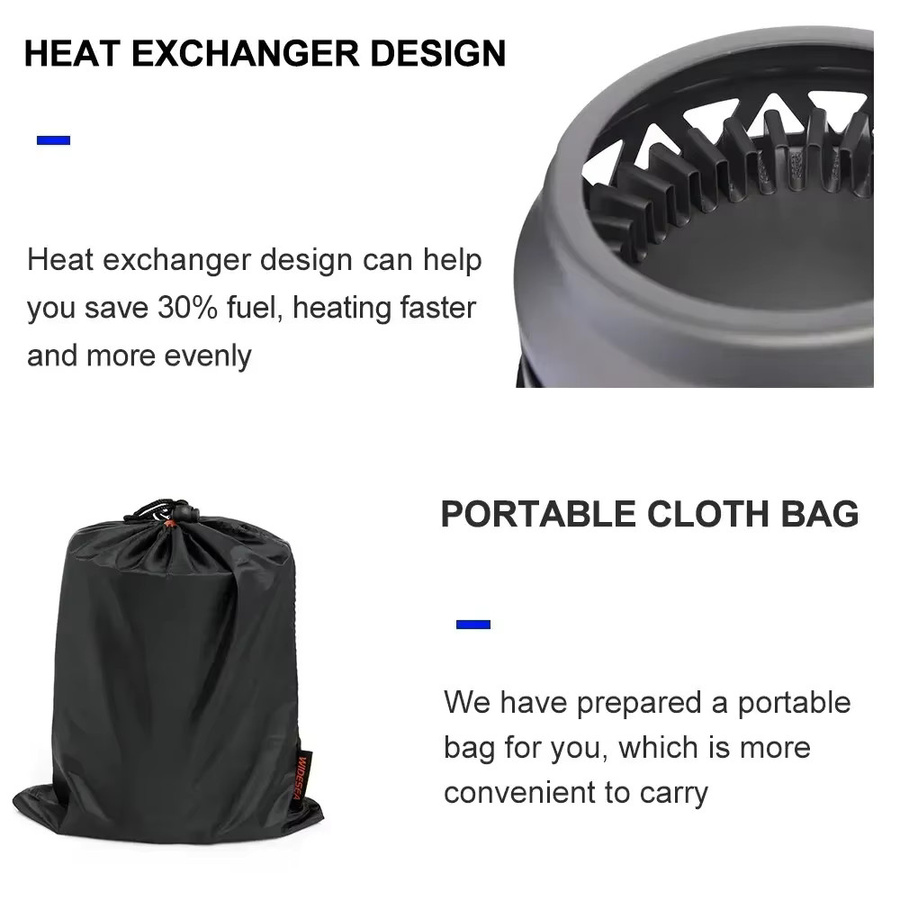 Widesea Camping Kochset aus Edelstahl mit Gas-Herdbrenner und Wärmetauscher in Schwarz - Bild 4